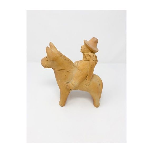 Vintage Terracotta Clay Whistle Horse Ocarina Primitive Folk Art Ethnic Handmade